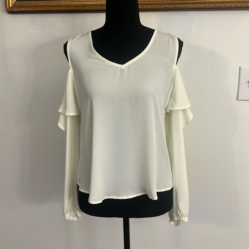Sweet Wanderer Elegant Cold Shoulder Lightweight Semi-Sheer Blouse, Sz. S.